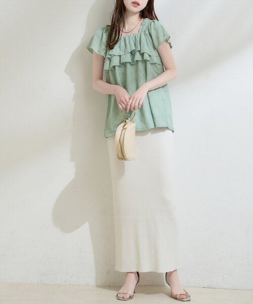 natural couture（ナチュラルクチュール）の「ポコポコカットフリルキャミ（シャツ/ブラウス・レディース・レッド/ミント/ブラック/アイボリー・FREE）」の19枚目の写真