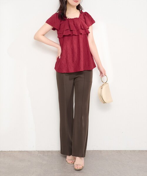 natural couture（ナチュラルクチュール）の「ポコポコカットフリルキャミ（シャツ/ブラウス・レディース・レッド/ミント/ブラック/アイボリー・FREE）」の14枚目の写真