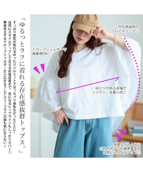 GOLDJAPAN（ゴールドジャパン）の「ギャザーフレアスリーブコットンプルオーバー【大きいサイズ対応】（Tシャツ/カットソー・レディース・ブラック/ホワイト/チャコールグレー・4L～5L/LL～3L）」の18枚目の写真