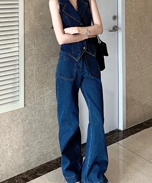 almo(アルモ)の「【LAMPOON】デニムノースリーブセットアップ(セットアップ・レディース・ネイビー・MEDIUM/SMALL/LARGE)」の2枚目の写真