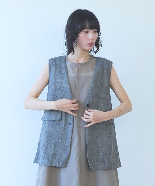 yuni(ユニ )の「△Hemp/C herringbone long Vest(ベスト・レディース・ブラック/ベージュ・FREE)」の15枚目の写真