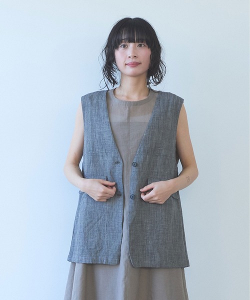 yuni(ユニ )の「△Hemp/C herringbone long Vest(ベスト・レディース・ブラック/ベージュ・FREE)」の16枚目の写真