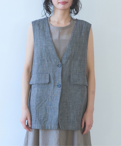 yuni(ユニ )の「△Hemp/C herringbone long Vest(ベスト・レディース・ブラック/ベージュ・FREE)」の19枚目の写真
