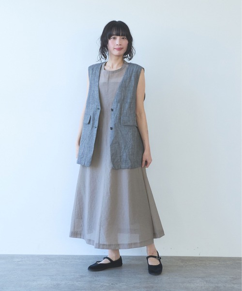 yuni(ユニ )の「△Hemp/C herringbone long Vest(ベスト・レディース・ブラック/ベージュ・FREE)」の13枚目の写真