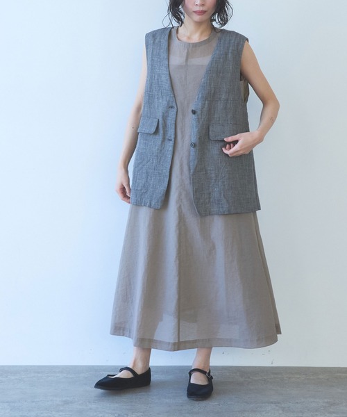 yuni(ユニ )の「△Hemp/C herringbone long Vest(ベスト・レディース・ブラック/ベージュ・FREE)」の12枚目の写真