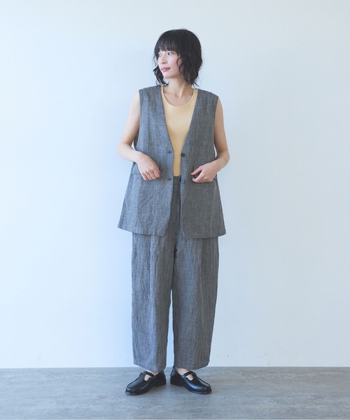 yuni(ユニ )の「△Hemp/C herringbone long Vest(ベスト・レディース・ブラック/ベージュ・FREE)」の9枚目の写真