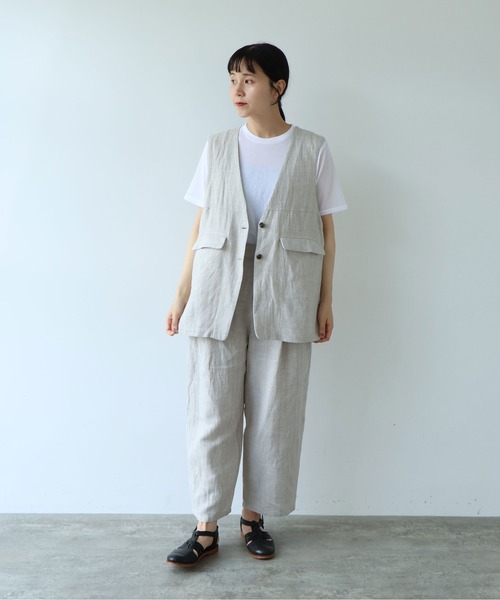 yuni(ユニ )の「△Hemp/C herringbone long Vest(ベスト・レディース・ブラック/ベージュ・FREE)」の3枚目の写真