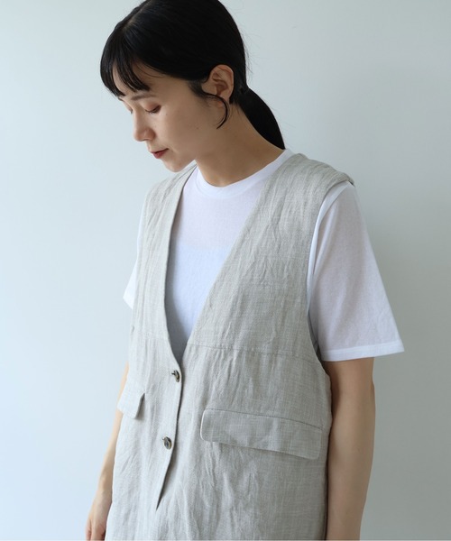 yuni(ユニ )の「△Hemp/C herringbone long Vest(ベスト・レディース・ブラック/ベージュ・FREE)」の8枚目の写真