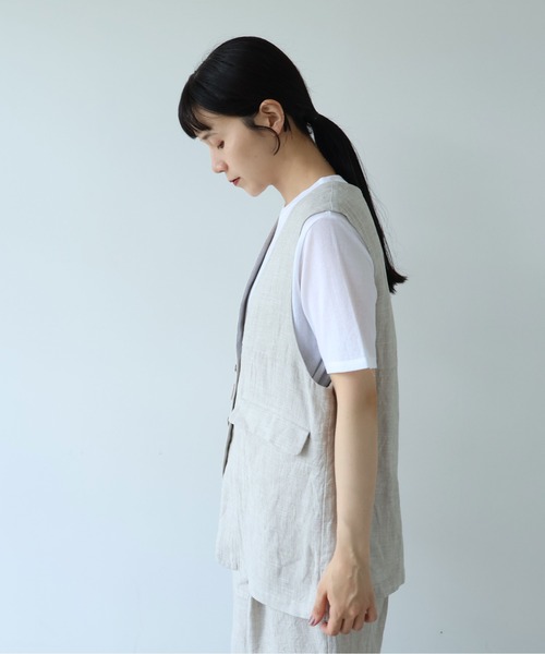 yuni(ユニ )の「△Hemp/C herringbone long Vest(ベスト・レディース・ブラック/ベージュ・FREE)」の6枚目の写真