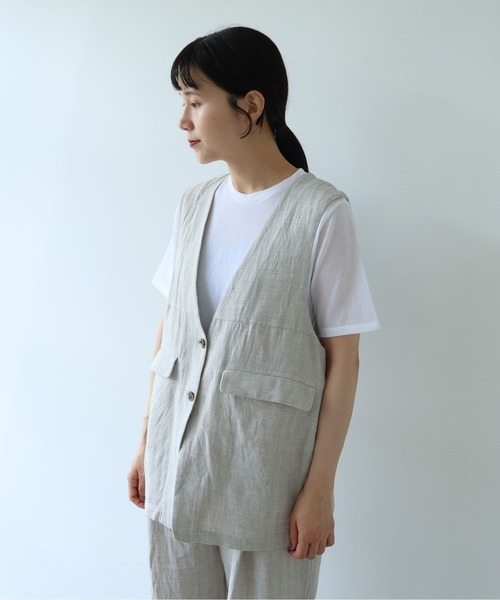 yuni(ユニ )の「△Hemp/C herringbone long Vest(ベスト・レディース・ブラック/ベージュ・FREE)」の5枚目の写真