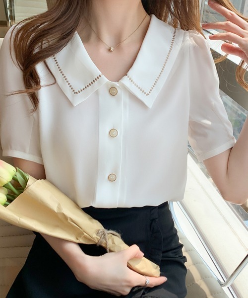 ReRe(リリ)の「ステッチデザインブラウス(シャツ/ブラウス・レディース・ブルー/ホワイト・MEDIUM/LARGE/X-LARGE)」の2枚目の写真