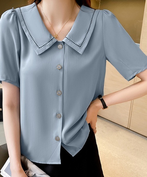 ReRe(リリ)の「ステッチデザインブラウス(シャツ/ブラウス・レディース・ブルー/ホワイト・MEDIUM/LARGE/X-LARGE)」の7枚目の写真