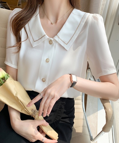 ReRe(リリ)の「ステッチデザインブラウス(シャツ/ブラウス・レディース・ブルー/ホワイト・MEDIUM/LARGE/X-LARGE)」の9枚目の写真