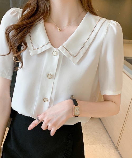 ReRe(リリ)の「ステッチデザインブラウス(シャツ/ブラウス・レディース・ブルー/ホワイト・MEDIUM/LARGE/X-LARGE)」の10枚目の写真