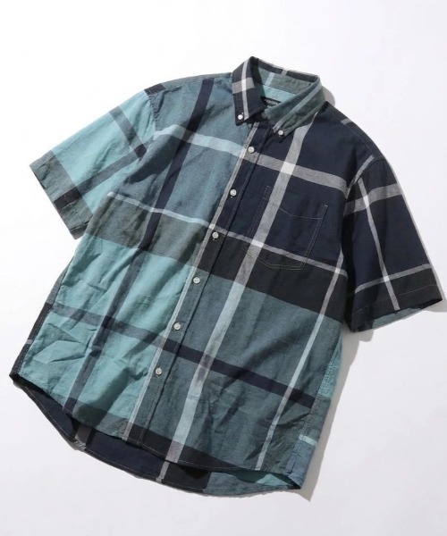 LYLE&SCOTT（ライルアンドスコット）の「2026SS Lyle&Scott/ライルアンドスコット レーヨン混 チェック ボタンダウン半袖シャツ（シャツ/ブラウス・メンズ・グリーン/ブルー/ベージュ/ネイビー・M/L/LL）」の7枚目の写真