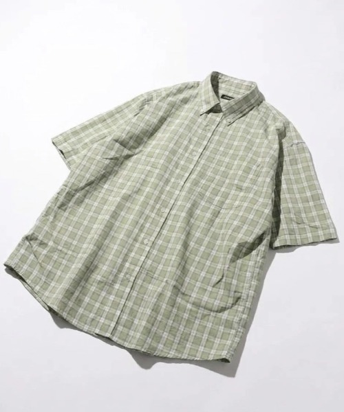 LYLE&SCOTT（ライルアンドスコット）の「2026SS Lyle&Scott/ライルアンドスコット レーヨン混 チェック ボタンダウン半袖シャツ（シャツ/ブラウス・メンズ・グリーン/ブルー/ベージュ/ネイビー・M/L/LL）」の5枚目の写真
