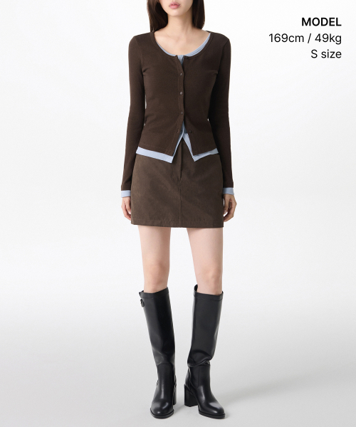 MUSINSA STANDARD WOMAN（ムシンサスタンダードウーマン）の「ウィメンズリブスリムスコップネックレイヤードジャージカーディガン[ブラウン]（カーディガン/ボレロ・レディース・その他・X-SMALL/SMALL/MEDIUM/LARGE）」の2枚目の写真