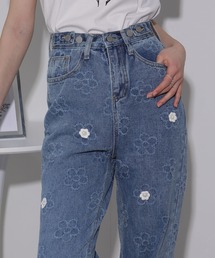 花柄＆デイジーレースモチーフ付デニムパンツ
