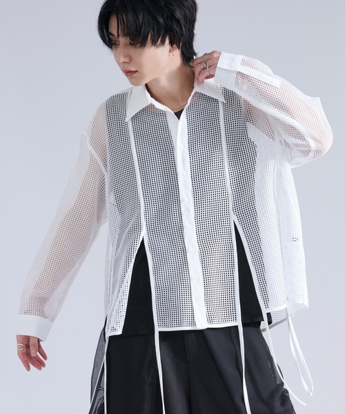 Ellno Loset(エルノロゼット)の「メッシュレースコードシャツ(シャツ/ブラウス・メンズ・ブラック/オフホワイト・MEDIUM/LARGE/SMALL)」の2枚目の写真