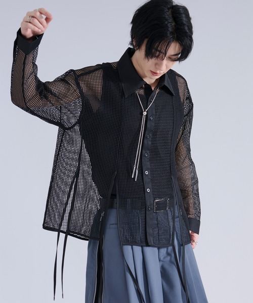 Ellno Loset(エルノロゼット)の「メッシュレースコードシャツ(シャツ/ブラウス・メンズ・ブラック/オフホワイト・MEDIUM/LARGE/SMALL)」の14枚目の写真