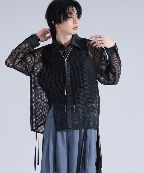 Ellno Loset(エルノロゼット)の「メッシュレースコードシャツ(シャツ/ブラウス・メンズ・ブラック/オフホワイト・MEDIUM/LARGE/SMALL)」の12枚目の写真