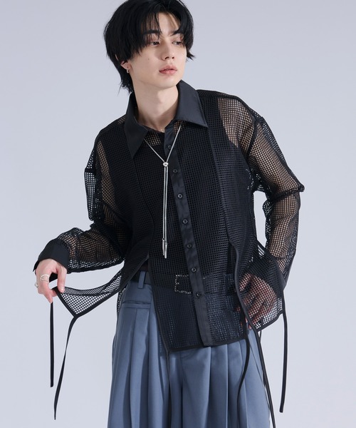 Ellno Loset(エルノロゼット)の「メッシュレースコードシャツ(シャツ/ブラウス・メンズ・ブラック/オフホワイト・MEDIUM/LARGE/SMALL)」の11枚目の写真