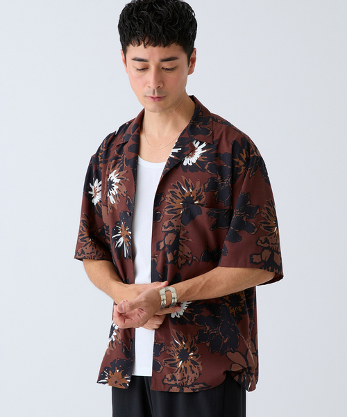 EDIFICE(エディフィス)の「Spun-Lone フラワーオープンカラー半袖シャツ(シャツ/ブラウス・メンズ・ブラウン/ブラック・LARGE/MEDIUM)」の6枚目の写真