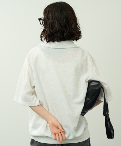 A.D.C.L.（エーディーシーエル）の「デニム襟レイヤード風  半袖 ハーフジッププルオーバー（Tシャツ/カットソー・レディース・ブラック/サックスブルー・M/L）」の5枚目の写真