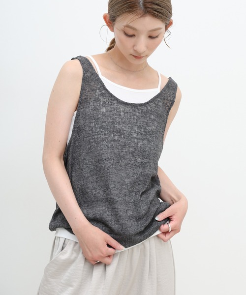 select MOCA(セレクトモカ)の「リネンシアーワッフルタンクテレコキャミセット(タンクトップ・レディース・チャコールグレー/ブラウン/グレイッシュベージュ/ブラック・FREE)」の1枚目の写真