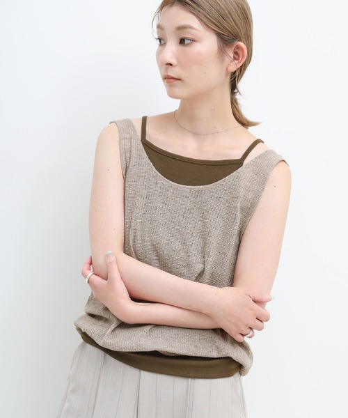 select MOCA(セレクトモカ)の「リネンシアーワッフルタンクテレコキャミセット(タンクトップ・レディース・チャコールグレー/ブラウン/グレイッシュベージュ/ブラック・FREE)」の9枚目の写真