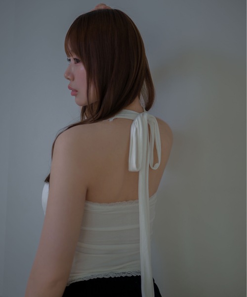 M DOLLY(エムドリー)の「Lace nora halter neck tops / レースノラホルターネックトップス(Tシャツ/カットソー・レディース・ブラック/ホワイト・FREE)」の7枚目の写真