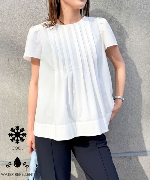 NOLLEY’S(ノーリーズ)の「《撥水/セットアップ対応》ウォッシャブルアクティブストレッチタックブラウス(シャツ/ブラウス・レディース・ベビーピンク/オフホワイト/ネイビー・38)」の2枚目の写真