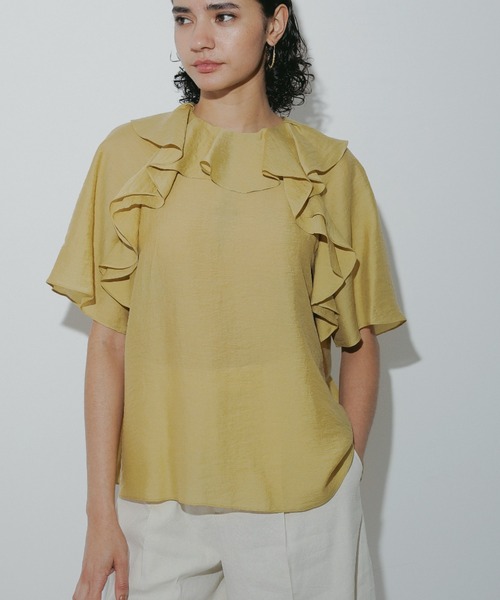 DESIGNWORKS(デザインワークス)の「ラッフルブラウス(シャツ/ブラウス・レディース・イエロー・38)」の1枚目の写真