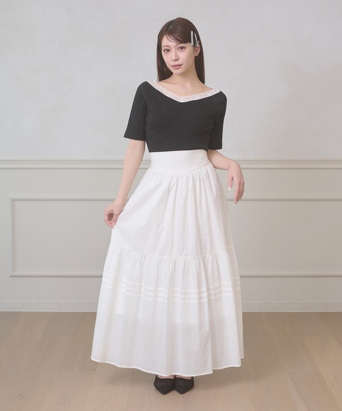 Ambre Neige(アンブルネージュ)の「lace docking rib tops / レースドッキングリブトップス(Tシャツ/カットソー・レディース・ブラック/グレー/オフホワイト・FREE)」の19枚目の写真