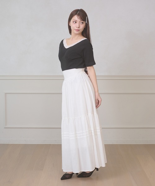 Ambre Neige(アンブルネージュ)の「lace docking rib tops / レースドッキングリブトップス(Tシャツ/カットソー・レディース・ブラック/グレー/オフホワイト・FREE)」の20枚目の写真