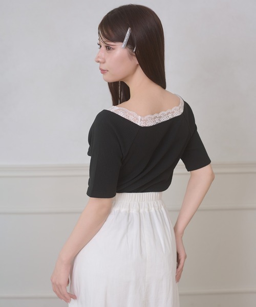 Ambre Neige(アンブルネージュ)の「lace docking rib tops / レースドッキングリブトップス(Tシャツ/カットソー・レディース・ブラック/グレー/オフホワイト・FREE)」の17枚目の写真
