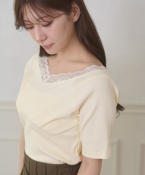 Ambre Neige(アンブルネージュ)の「lace docking rib tops / レースドッキングリブトップス(Tシャツ/カットソー・レディース・ブラック/グレー/オフホワイト・FREE)」の8枚目の写真