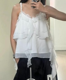 フリル レイヤード キャミソール アシンメトリー デザイン