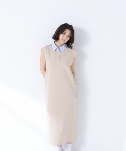 NATURAL BEAUTY BASIC(ナチュラルビューティーベーシック)の「シャツカラーカットソーワンピース(ワンピース・レディース・ベージュ系その他/ネイビー系・MEDIUM/P/S)」の3枚目の写真