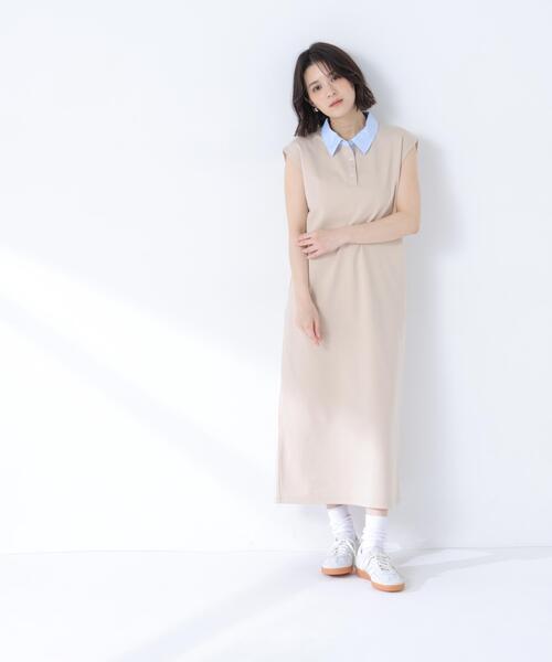 NATURAL BEAUTY BASIC(ナチュラルビューティーベーシック)の「シャツカラーカットソーワンピース(ワンピース・レディース・ベージュ系その他/ネイビー系・MEDIUM/P/S)」の6枚目の写真