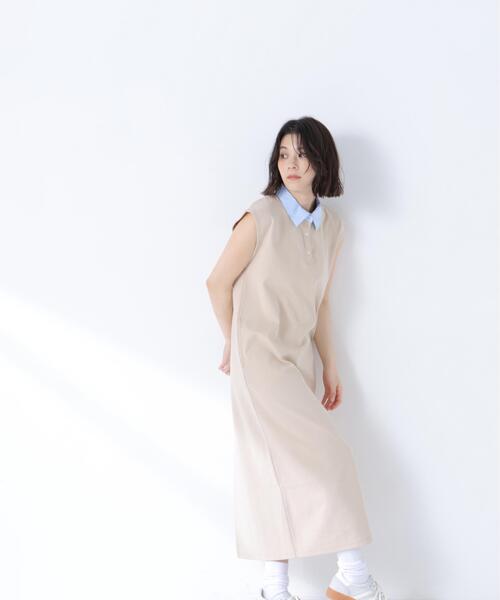 NATURAL BEAUTY BASIC(ナチュラルビューティーベーシック)の「シャツカラーカットソーワンピース(ワンピース・レディース・ベージュ系その他/ネイビー系・MEDIUM/P/S)」の7枚目の写真