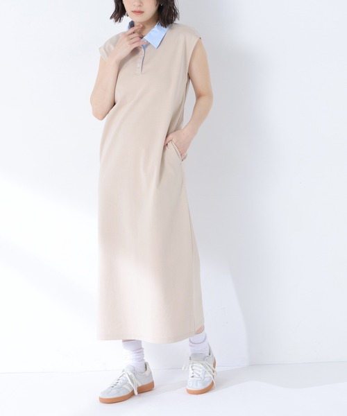 NATURAL BEAUTY BASIC(ナチュラルビューティーベーシック)の「シャツカラーカットソーワンピース(ワンピース・レディース・ベージュ系その他/ネイビー系・MEDIUM/P/S)」の2枚目の写真