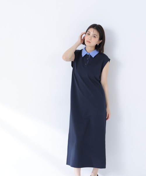 NATURAL BEAUTY BASIC(ナチュラルビューティーベーシック)の「シャツカラーカットソーワンピース(ワンピース・レディース・ベージュ系その他/ネイビー系・MEDIUM/P/S)」の20枚目の写真