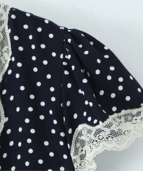 LA POMME petit(ラポミ・プチ)の「V-neck Lace Piping Dots One Piece(ワンピース・レディース・ネイビー・SMALL/LARGE/MEDIUM)」の3枚目の写真