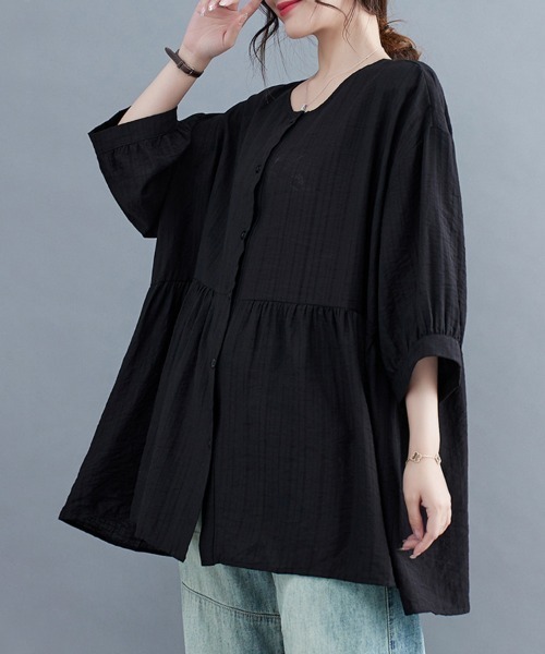 ONEP STAR(ワンピスター)の「切替ギャザー七分袖ブラウス(シャツ/ブラウス・レディース・ホワイト/ブラック・FREE)」の9枚目の写真