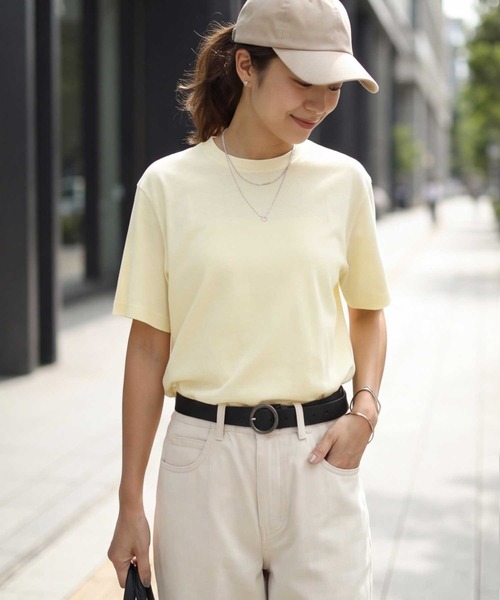 STYLE DELI（スタイルデリ）の「薄手スムースクルーネックTシャツ（Tシャツ/カットソー・レディース・イエロー/ブラック/ピンク/ホワイト・FREE）」の3枚目の写真