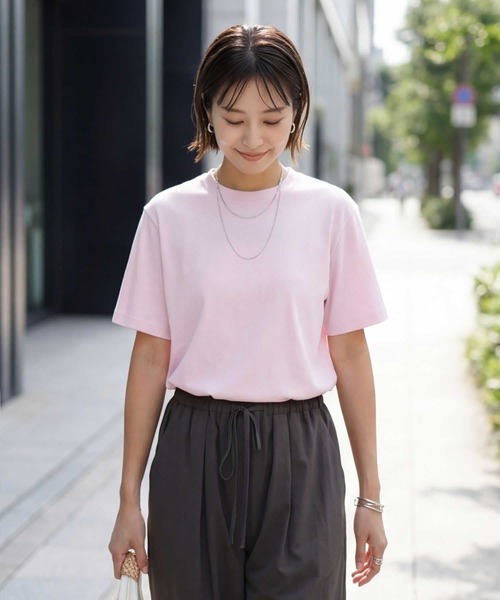STYLE DELI（スタイルデリ）の「薄手スムースクルーネックTシャツ（Tシャツ/カットソー・レディース・イエロー/ブラック/ピンク/ホワイト・FREE）」の12枚目の写真