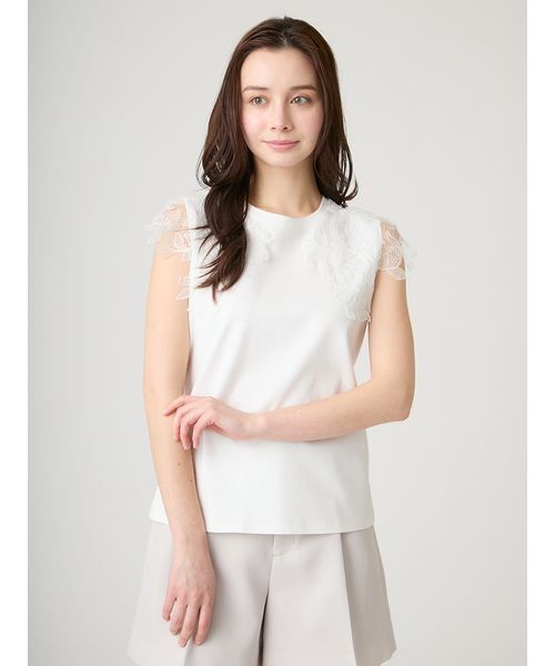 CELFORD(セルフォード)の「【接触冷感】レースショルダーカットソー(Tシャツ/カットソー・レディース・ライトピンク/オフホワイト/グレー・F)」の4枚目の写真