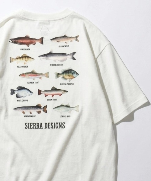 SIERRA DESIGNS(シェラデザイン)の「2026SS SIERRA DESIGNS/シェラデザイン フィッシュイラストバックプリント 半袖シャツ レディース メンズ(Tシャツ/カットソー・メンズ・ブラック/ベージュ/ホワイト・LL/L/M)」の1枚目の写真