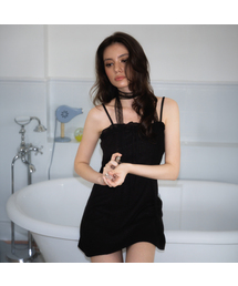 Tweed Ribbon Tie Mini Dress [Black]（ワンピース）｜ROSEFRANTZ